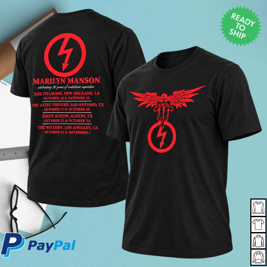 Marilyn Manson Antichrist Superstar 30th Anniversary US Tour 2026 Angel Tour Dates Two Sided T-Shirt